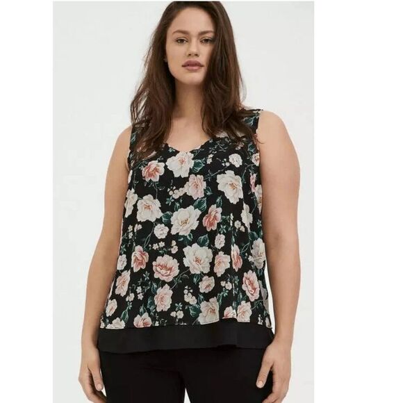 Torrid Top Size 3 3X Georgette Swing Tank Sleeveless Floral - Picture 1 of 13